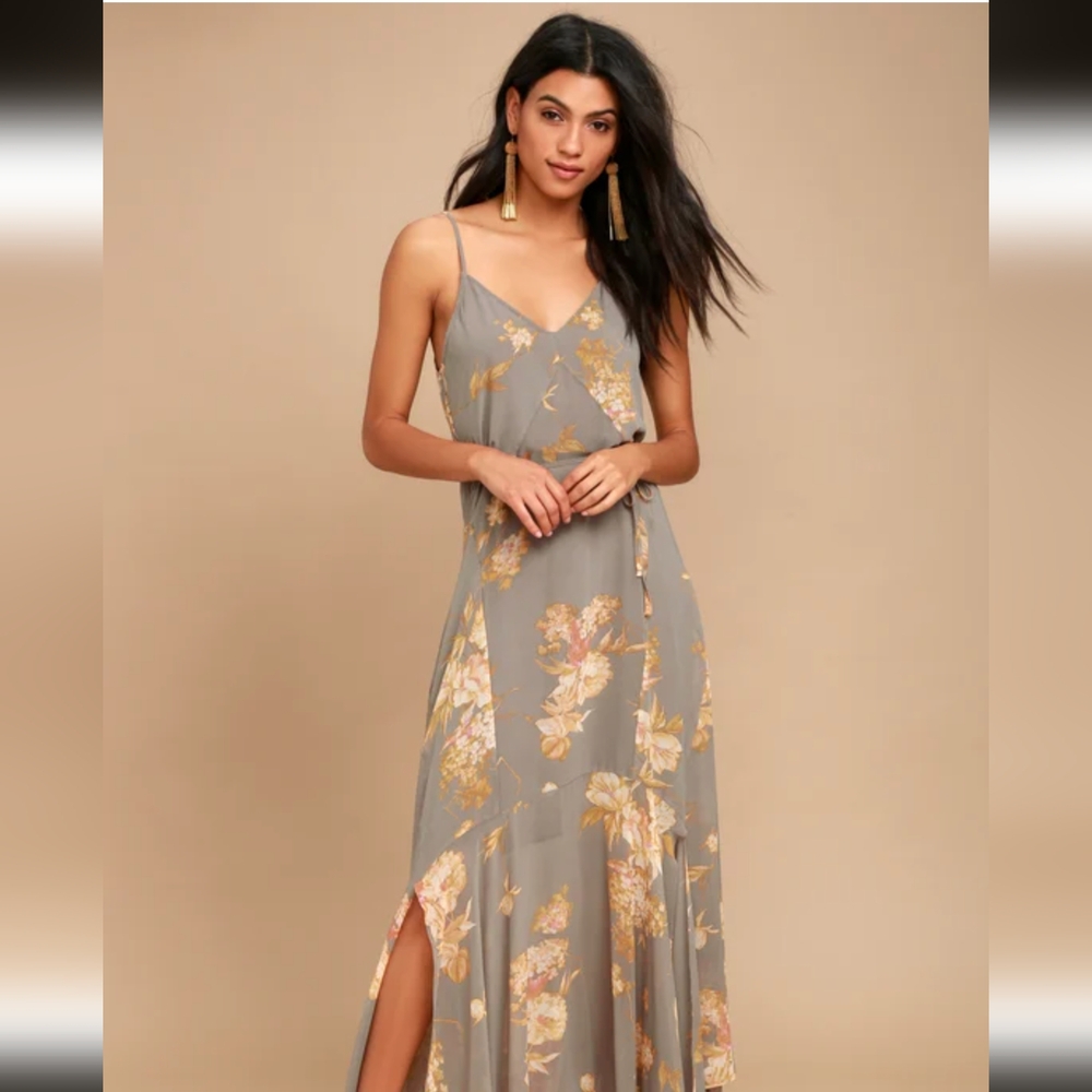 Feeling Freesia Grey Floral Print Maxi Dress
